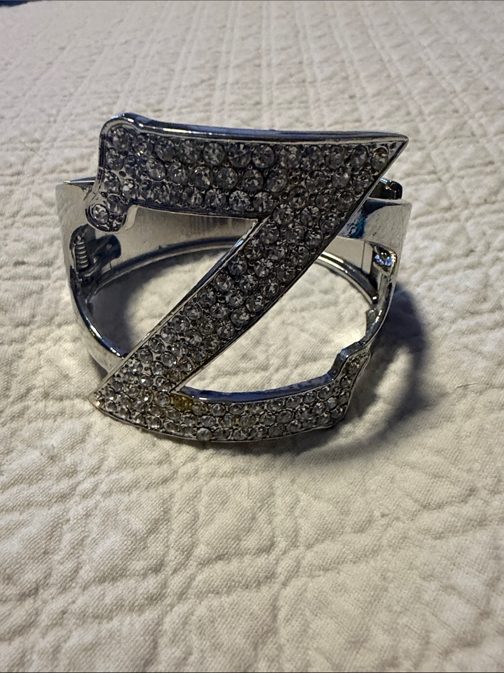 Silver Crystal-Embellished Z Initial Cuff Bracelet